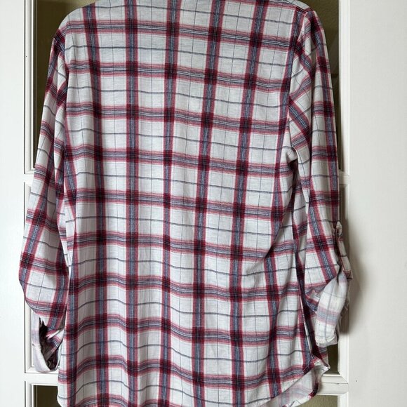 VICI Boutique Passport Plaid Roll Sleeve Button Down Shirt Top Blouse Size XL - Picture 5 of 7